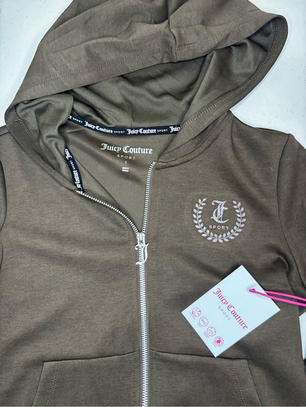 NWT Juicy Couture Chocolate Brown Heritage Crest Hoodie & Flare Tracksuit Set - Picture 2 of 7